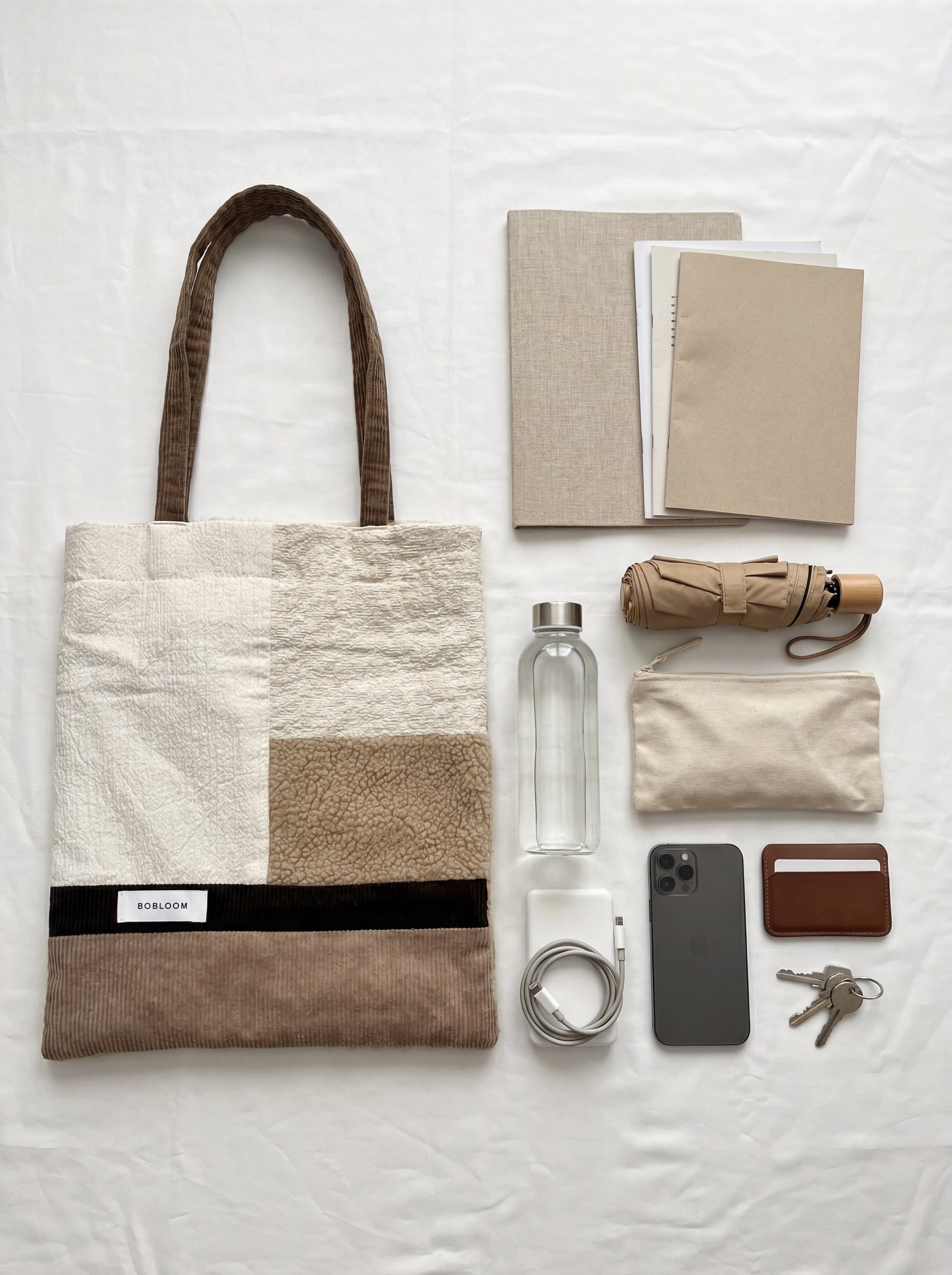 【異素材×両面デザイン】パッチワークトート＊ニュアンスベージュ