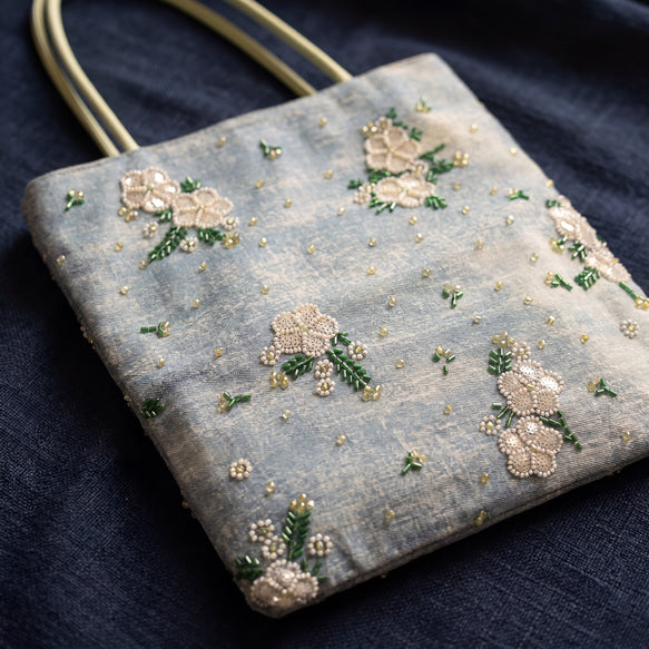 水影フラワー｜ビーズ刺繍デニムトートバッグ 4