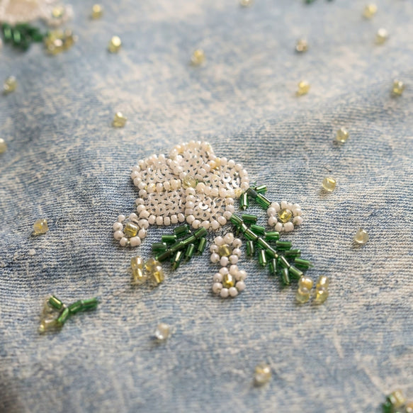 水影フラワー｜ビーズ刺繍デニムトートバッグ 5