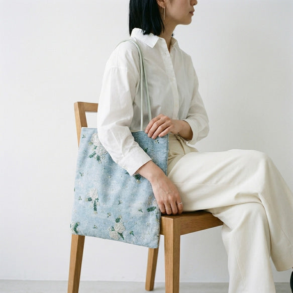 水影フラワー｜ビーズ刺繍デニムトートバッグ 6