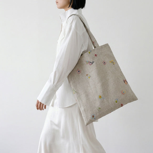 秘密の庭・散策｜刺繍リネン トートバッグ 2