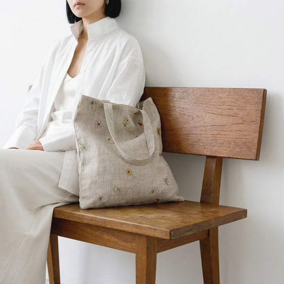 秘密の庭・散策｜刺繍リネン トートバッグ 5