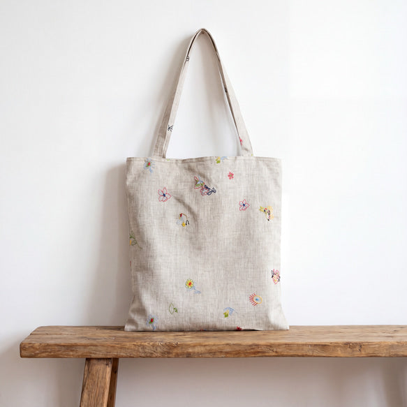 秘密の庭・散策｜刺繍リネン トートバッグ 6